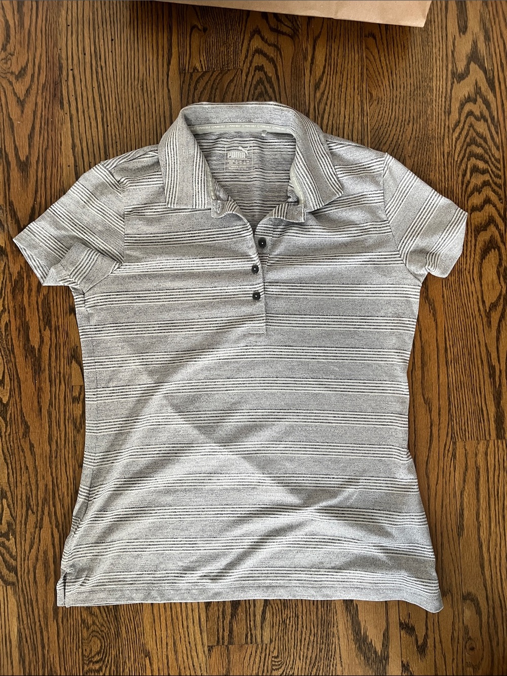 Puma Gray & White Striped Women's Golf Polo